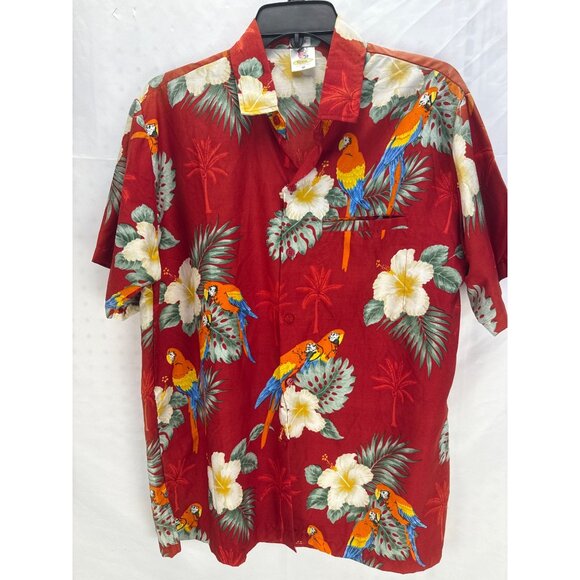Rima Red Hawaiian Shirt Parrot Floral Print Short Sleeve Men’s Size M - Picture 2 of 7